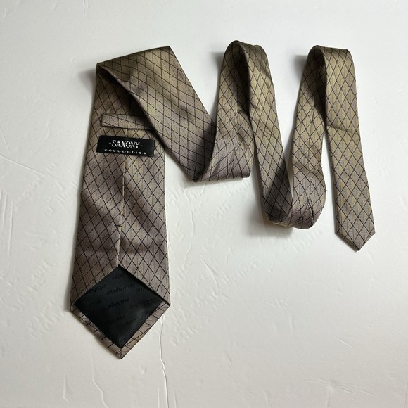 Saxony Collection Mens Tie Silk Necktie 58 Long Gold Brown Geometric Career Work - Picture 6 of 7